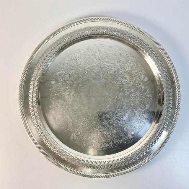 F.B. Rogers Silver Co. Mid-Century Baroque Hollywood Regency Chippendale Wm Rogers Reticulated Etched Silverplate Tray For Sale - Image 4 of 12