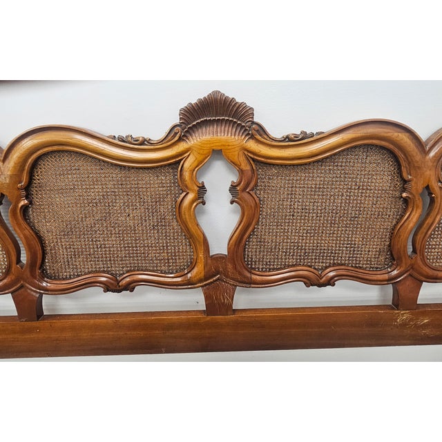 John Widdicomb Mid 20th Century John Widdicomb Rococo Cherry and Cane Panels King Headboard For Sale - Image 4 of 7