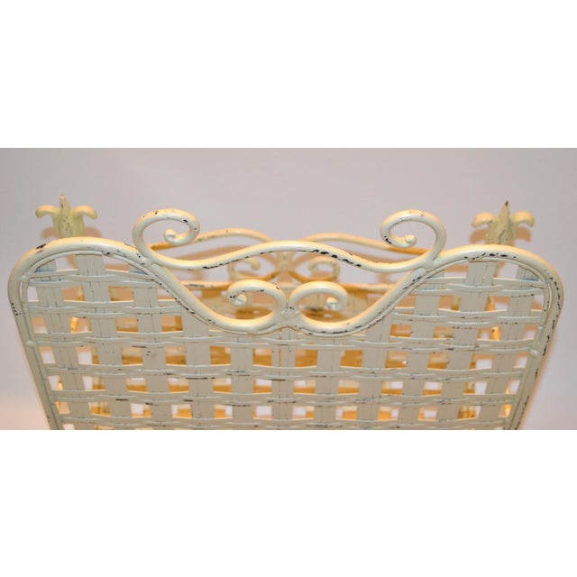 1970s Wrought Iron & Handwoven Iron Magazine Stand Champagne Shabby Chic Finish For Sale - Image 9 of 13