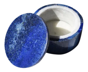 Round Blue Lapis Lazuli and Marble Stone Jewelry or Trinket Box With Lid
