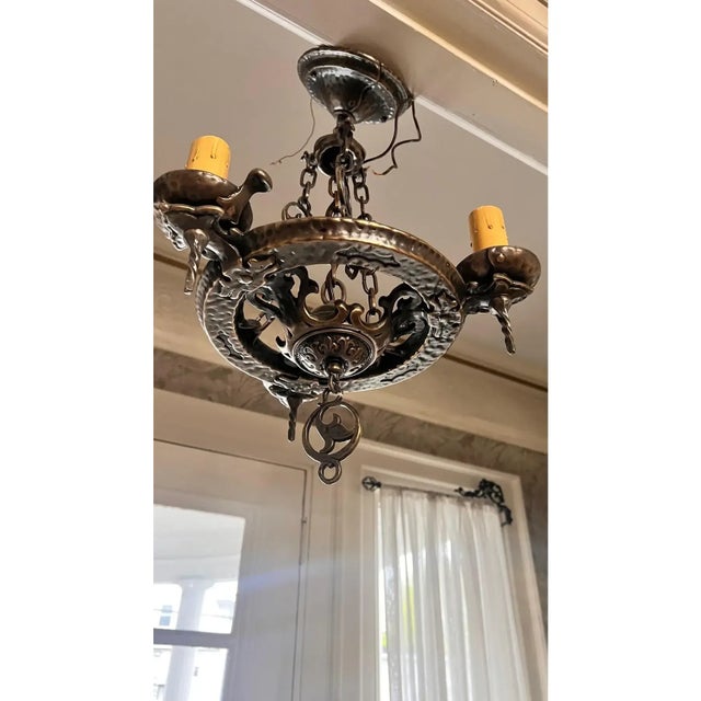 Late 20th Century Rejuvenation 15” Iron Chandelier For Sale - Image 4 of 7