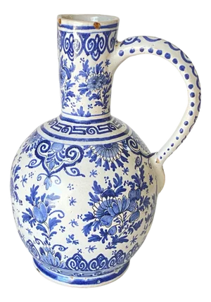Delft Jug in White and Blue Faïence by Adrian Pynacker, 1700s