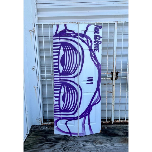 Sky Blue Ahol Sniffs Glue, Miami Graffiti Legend Ahol Sniffs Glue Large Spray Painting on Doors Sculpture, 2023 For Sale - Image 8 of 16