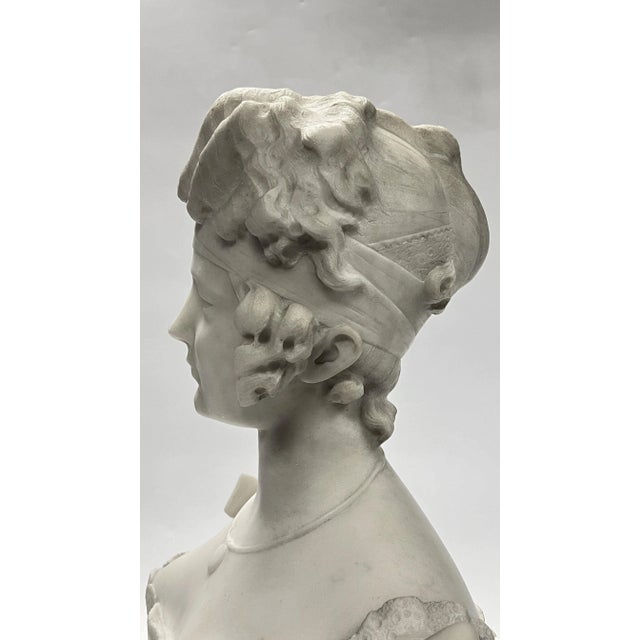 White 19th Century Continental Female Bust Sculpture in White Marble For Sale - Image 8 of 12