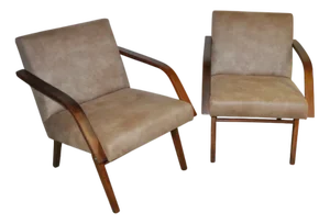 Wood Armchairs in Brown Faux Leather from Cesky Nabytek, Czechoslovak, 1960s, Set of 2