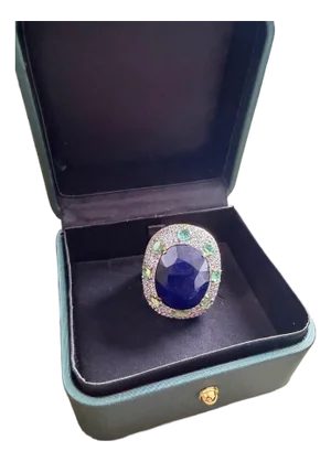 Bochic “Orient” Natural Sapphire & Emerald Ring Set In 18K Gold & Silver