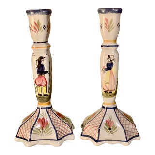 1980s Henriot Quimper Candlesticks - A Pair For Sale