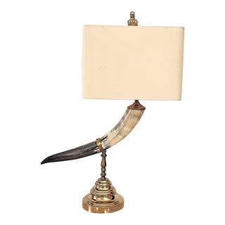 Vintage Faux Horn & Brass Table Lamp – Hollywood Regency For Sale