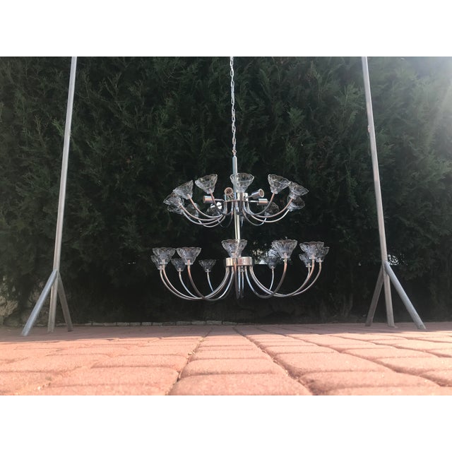 Large Glass and Chrome Chandelier For Sale - Image 17 of 18
