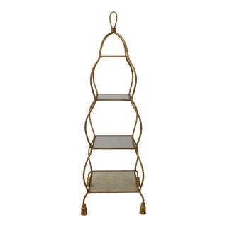 Tassel & Rope Twist Iron W. Gold Finish Etagere Stand For Sale