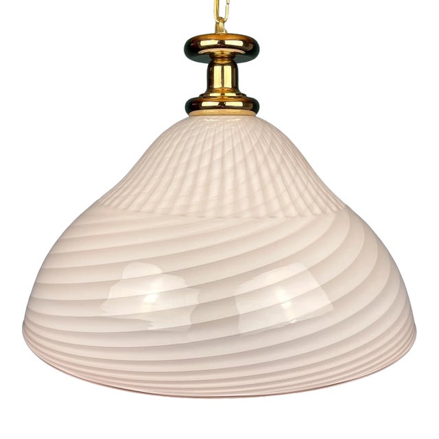 Large Italian Swirl Pendant Lamp in Pink Murano Glass, 1970s For Sale