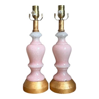 Vintage Pink Murano Blown Glass Table Lamps - Pair For Sale
