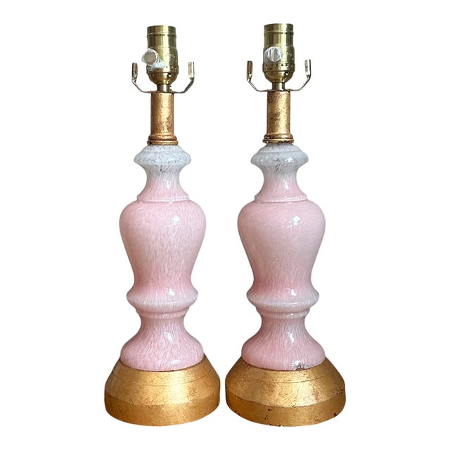 Vintage Pink Murano Blown Glass Table Lamps - Pair For Sale
