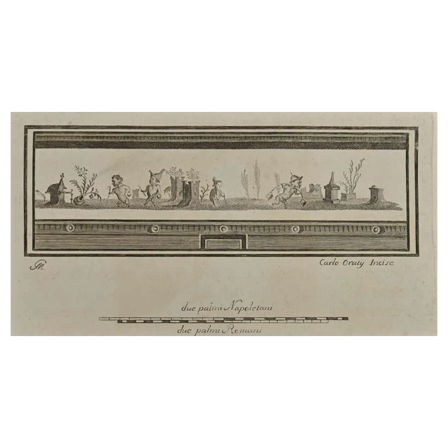 Carlo Oratij, Ancient Roman Fresco Herculaneum, Etching, 18th Century For Sale