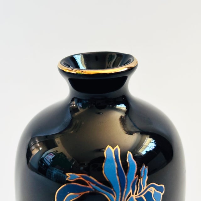 1980s Vintage Blue Iris Ceramic Bud Vase by Otagiri, Japan For Sale - Image 5 of 8