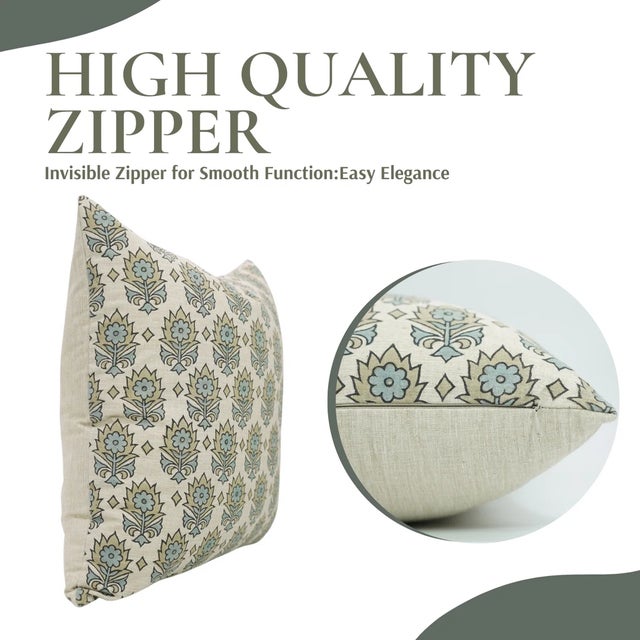 Contemporary Fabdivine Handmade Block Print, Kusum-Gry, Linen Blend Pillow Cover- 14x20 Inch For Sale - Image 3 of 5