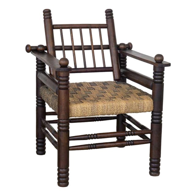 1940s Oak and Woven Lounge Chair by Charles Dudouyt For Sale