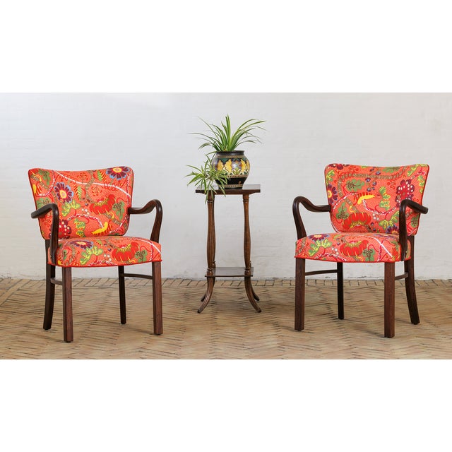 Danish Oak Armchairs with Printed Upholstery from Josef Frank, 1940s, Set of 2 For Sale - Image 4 of 5