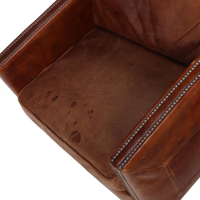 Brown A Pair of French Leather Club Chairs, C. 1980. For Sale - Image 8 of 8