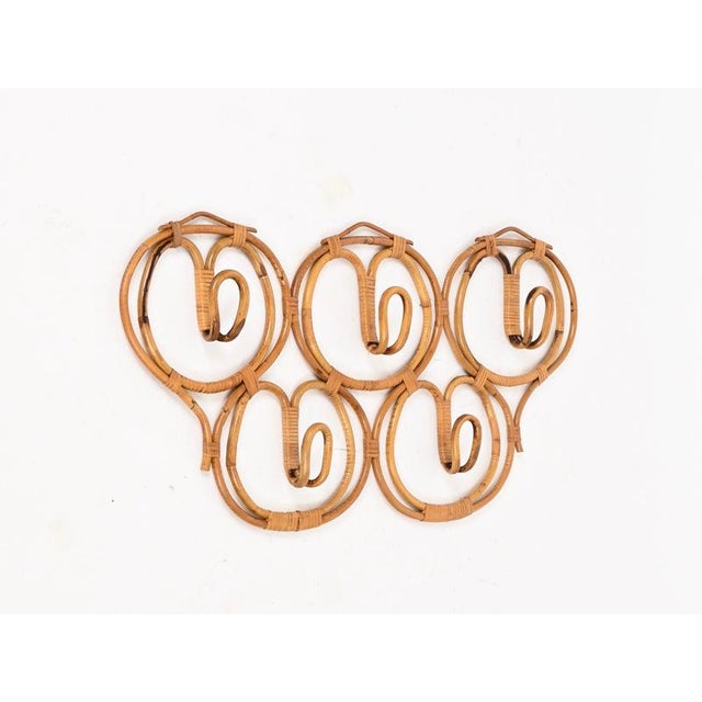 Large 5-Hook Coat Rack in Rattan and Wicker attributed to Franco Albini, Italy, 1960s For Sale - Image 9 of 12