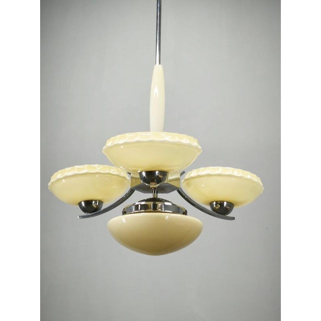 Vintage Art Deco Chrome and Champagne Glass Pendant Light, Czechoslovakia, 1930s For Sale - Image 10 of 11