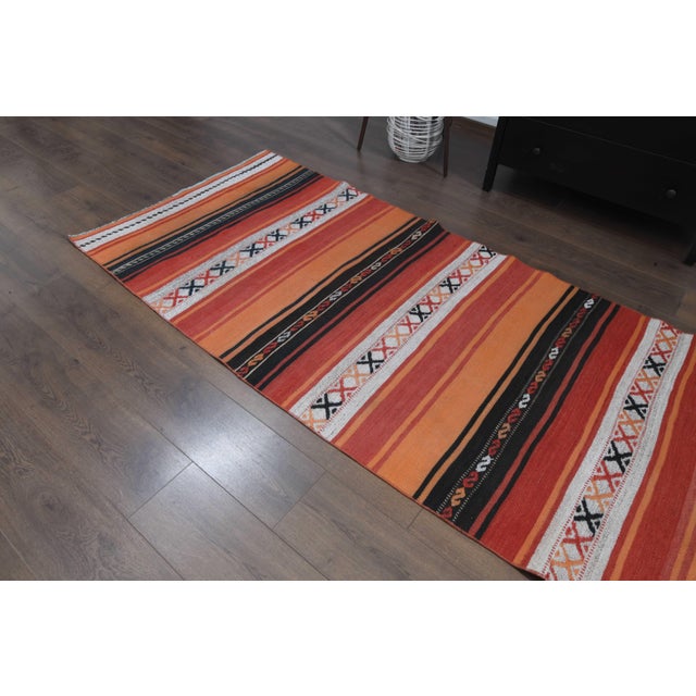 Islamic 1970s Vintage Handmade Wool Cotton Kilim Runner Rug For Sale - Image 3 of 10