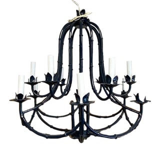Late 20th Century Electric 12 Candle Navy Blue Custom Painted Chandelier For Sale