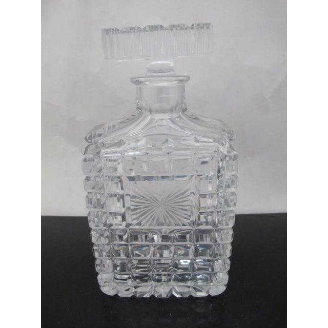 American Heavy Cut Starburst Crystal Glass Geometric Liquor Spirits Decanter For Sale - Image 3 of 11