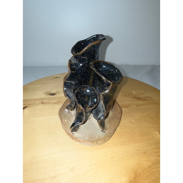 Handmade Studio Art Pottery Bud Vase 3 Part Sculptural Dark Glaze Signed 7”