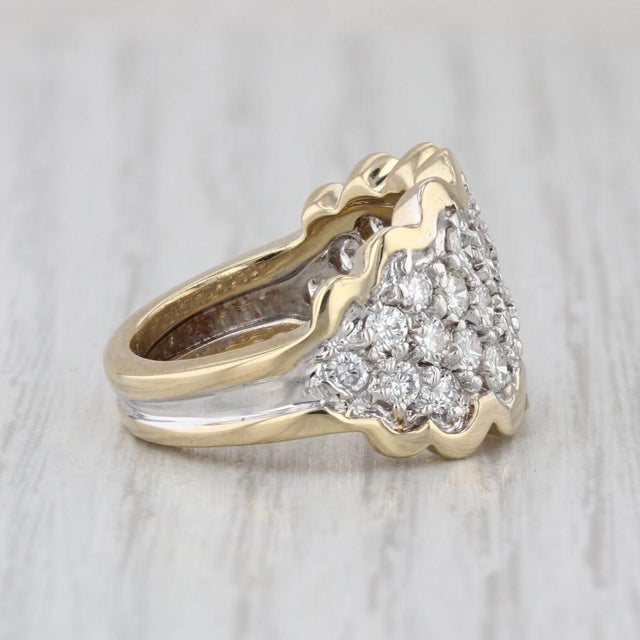2010s 1.48ctw Diamond Cluster Ring 14k Yellow White Gold Sz 5.75 London Star Cocktail For Sale - Image 5 of 8