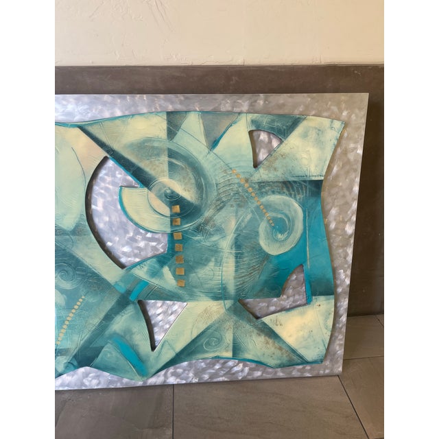 Large 54” Mid-Century Abstract Cut Steel & Burnished Aluminum Wall Relief Sculpture For Sale - Image 10 of 12
