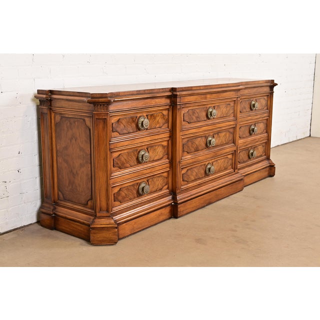 French Karges French Regency Louis XVI Burled Walnut Triple Dresser or Credenza For Sale - Image 3 of 15
