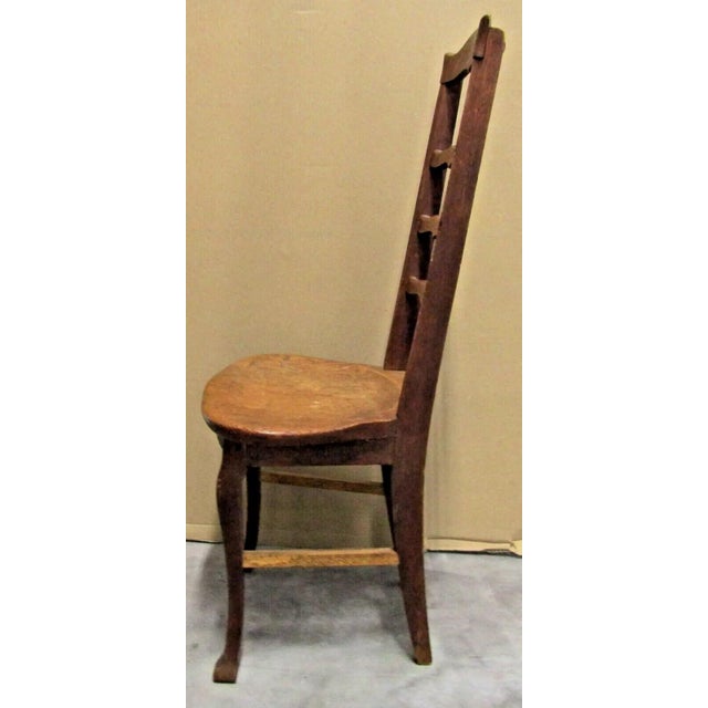 1920s 1920s Antique Oak Three Slat Ladder Back Tear Drop Seat Side Chair For Sale - Image 5 of 11