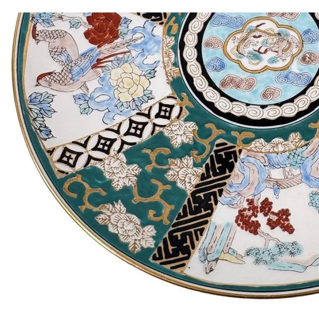 Gold Vintage 11" Hand-Painted "Gold Imari" Japanese Porcelain Charger – Dragon & Landscapes For Sale - Image 8 of 11