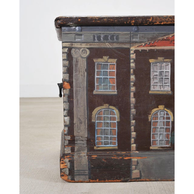 19th C. English Painted Pine Chest With Georgian Manor Façade For Sale - Image 10 of 18