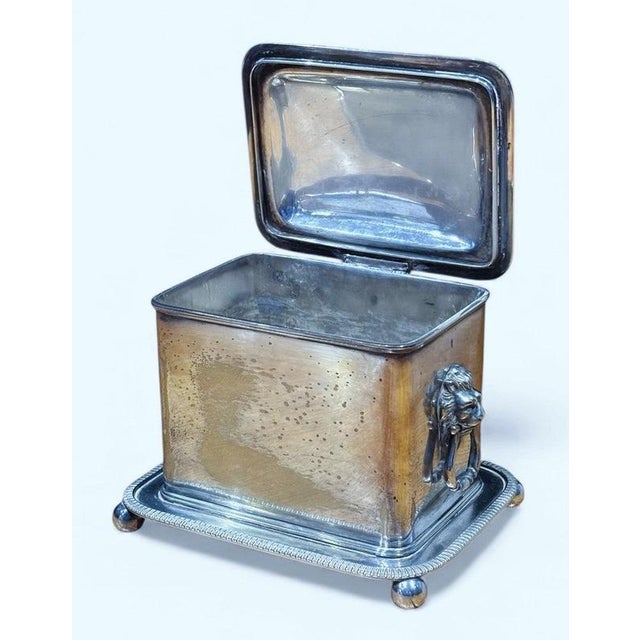 English Silver-Plated Tea Caddy with Lion's Head Handles For Sale - Image 13 of 13