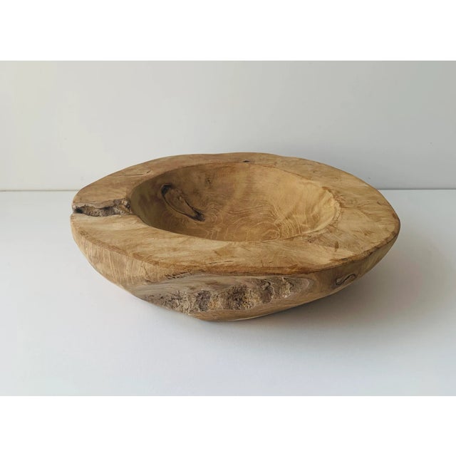 Tan Organic Hand Cut Artisan Large Natural Wooden Bowl For Sale - Image 8 of 8