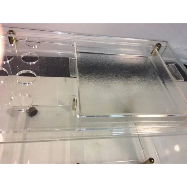 Modern Lucite and Brass Bar Cart in the Manner of Charles Hollis Jones For Sale - Image 3 of 6