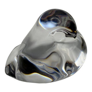 Late 20th Century Portieux France Heavy Art Glass Bird Paperweight For Sale