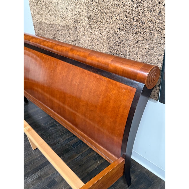 Eastern King Size Lee Weitzman Elysia Style Figured Wood Sleigh Bed Frame For Sale - Image 9 of 12