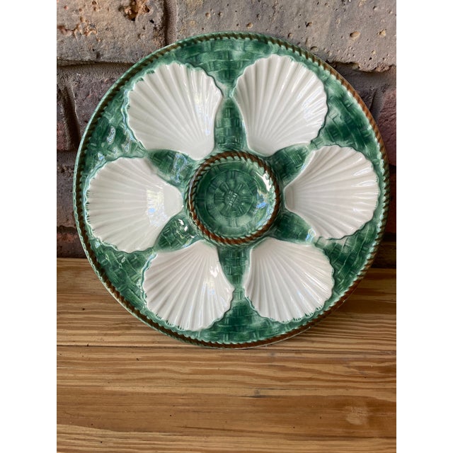1950s French Longchamp Green and White Oyster Plate For Sale - Image 16 of 16
