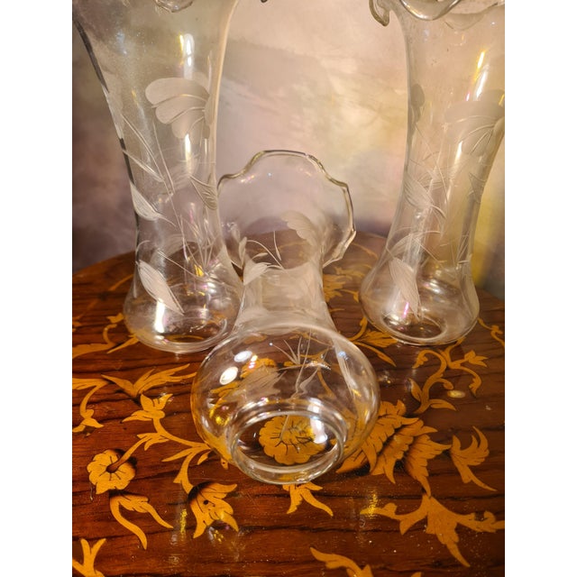 Engraved and Chiseled Glass Vases from Baccarat, 1900, Set of 3 For Sale - Image 3 of 7