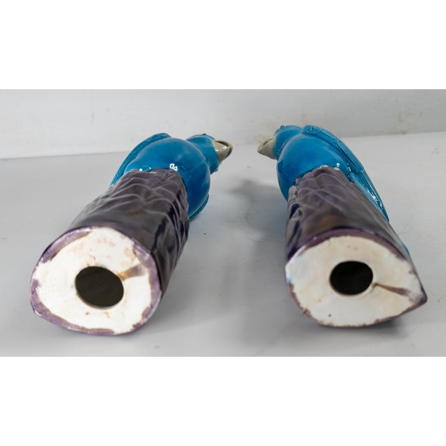 20th Century Pair of Chinese Chinoiserie Turquoise Blue and Purple Parrot Figures For Sale - Image 9 of 13