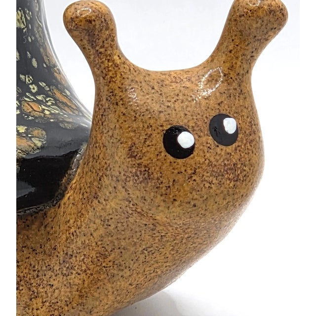 Ceramic Vintage MCM Studio Art Ceramic Unique Black Speckled Shell Glaze Snail Figurine For Sale - Image 7 of 7