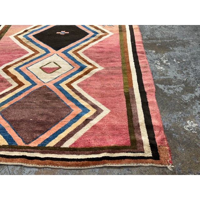 Textile 7ft × 8ft Hand-Knotted Geometric Wool Area Rug, Vintage For Sale - Image 7 of 12