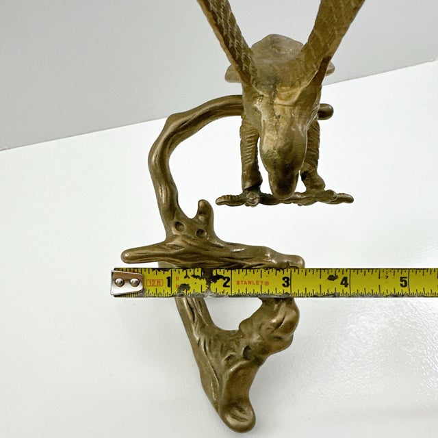 Vintage Brass Eagle Sculpture on Driftwood Base | Mid Century Bald Eagle Figurine | Hollywood Regency Bird Statue | Wildlife Desk Decor For Sale - Image 9 of 9