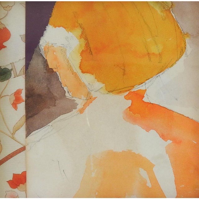 Small late 20th century mixed media collage and watercolor on paper painting. Unsigned. Dispalyed under glass in giltwood...