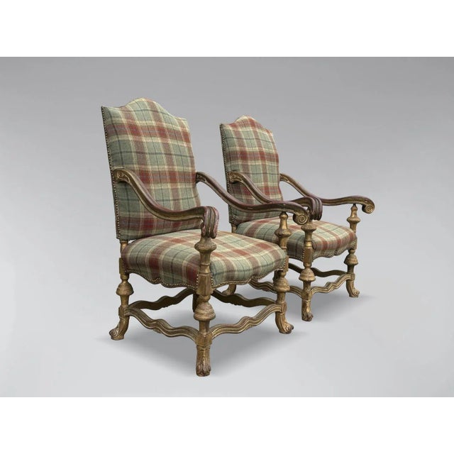 Wood Set of Large 19th Century French Giltwood Throne Armchairs, 1880 For Sale - Image 7 of 12