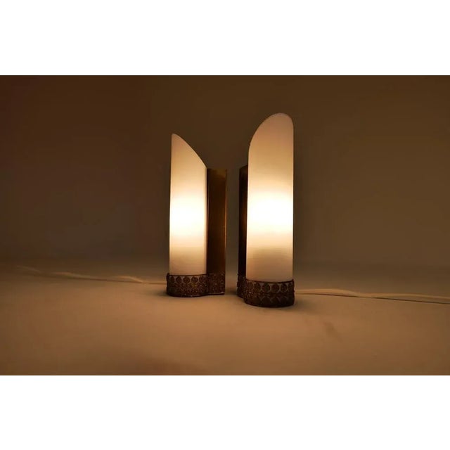 Mid-Century Modern Brass and Opaline Wall Lamps Attributed to Asea Sweden, Set of 2 For Sale - Image 9 of 11