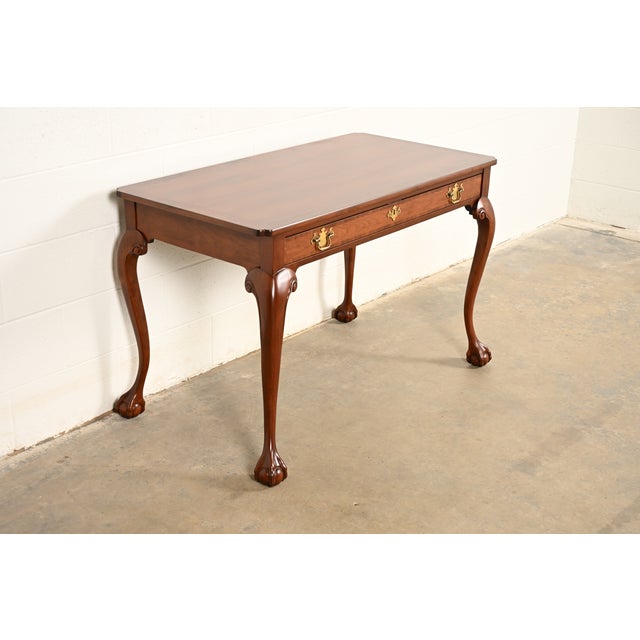 Queen Anne Baker Furniture Chippendale Carved Mahogany Writing Desk, Newly Refinished For Sale - Image 3 of 16